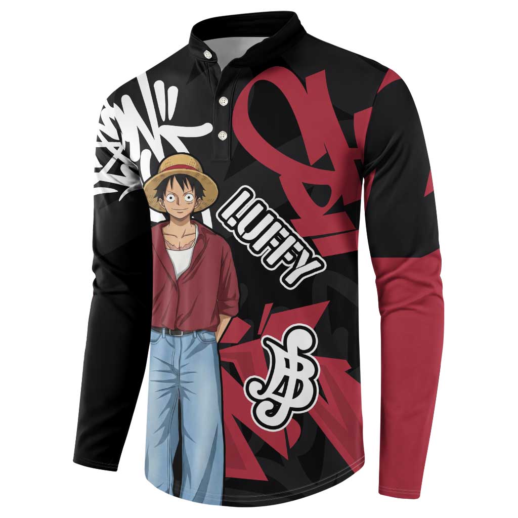 Monkey D. Luffy One Piece Button Sweatshirt Graffiti Street Art Anime Collage
