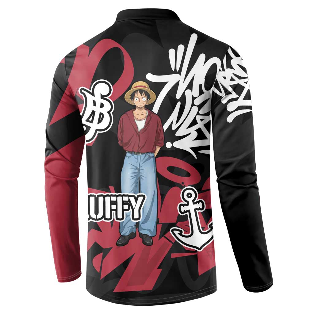 Monkey D. Luffy One Piece Button Sweatshirt Graffiti Street Art Anime Collage