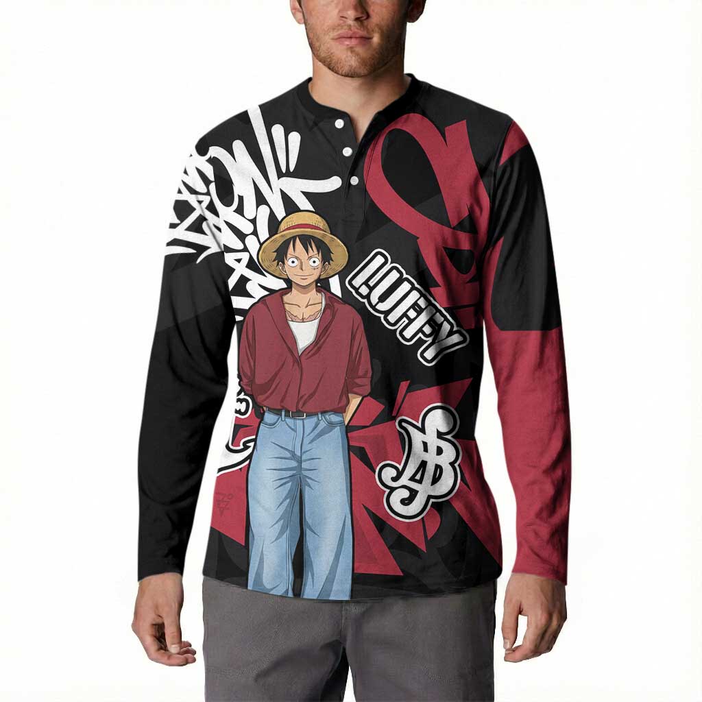 Monkey D. Luffy One Piece Button Sweatshirt Graffiti Street Art Anime Collage