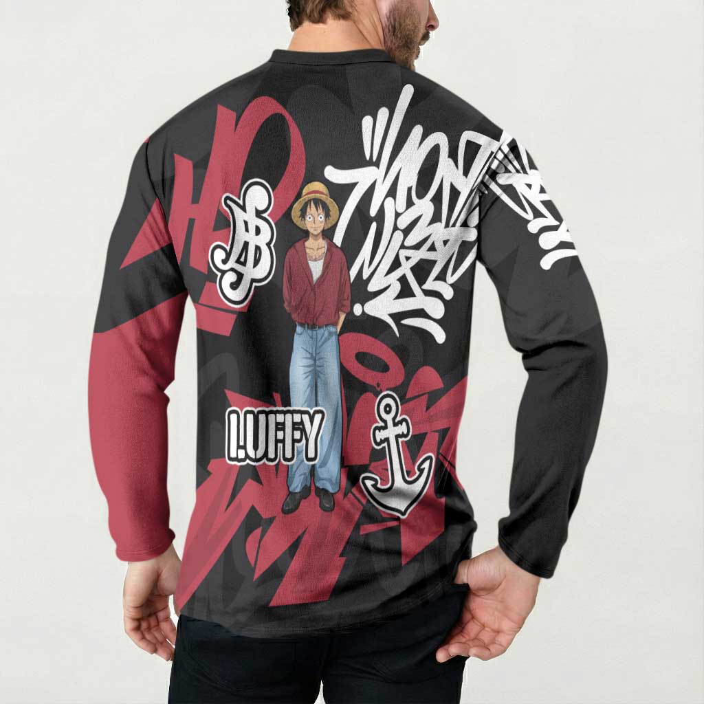 Monkey D. Luffy One Piece Button Sweatshirt Graffiti Street Art Anime Collage