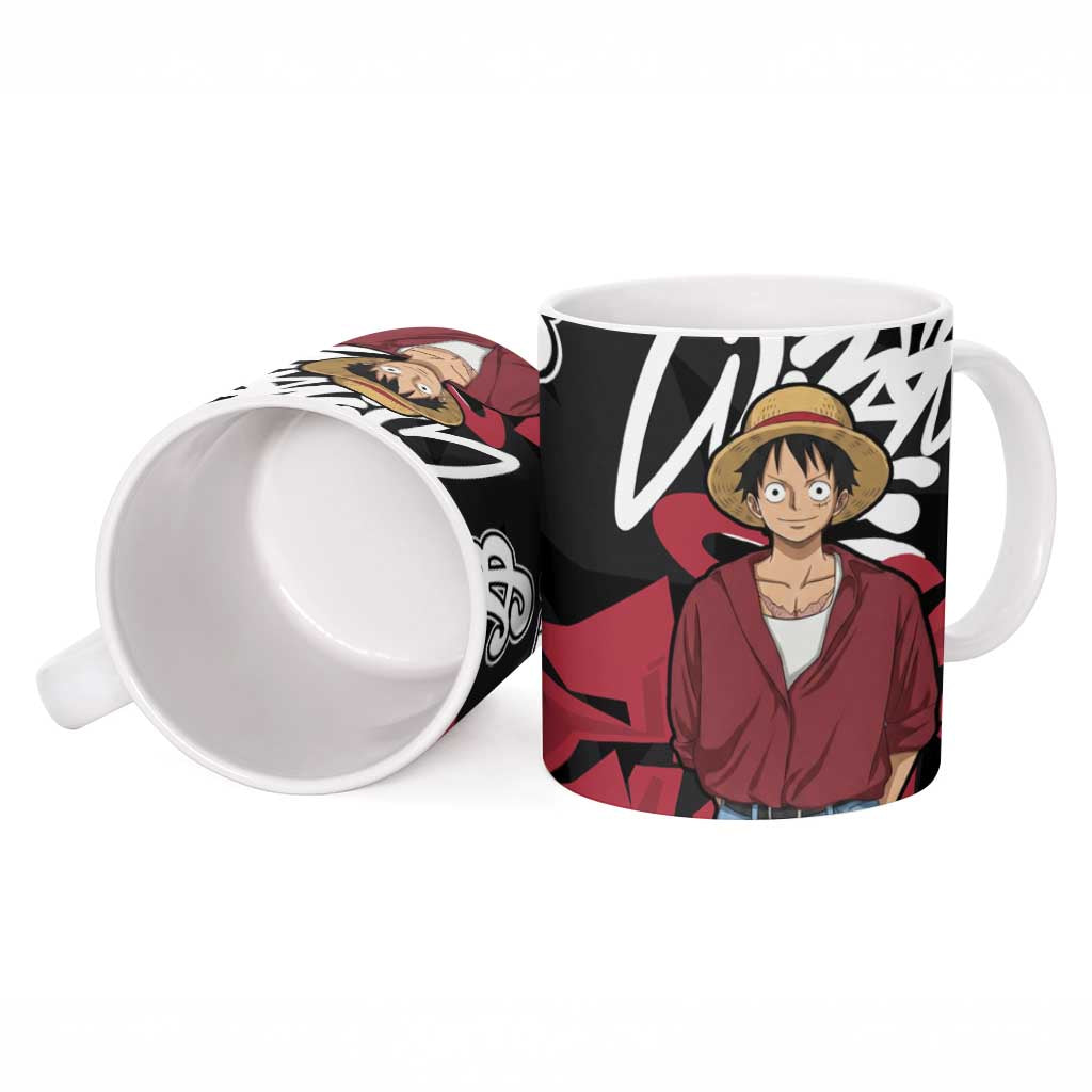 Monkey D. Luffy One Piece Ceramic Mug Graffiti Street Art Anime Collage