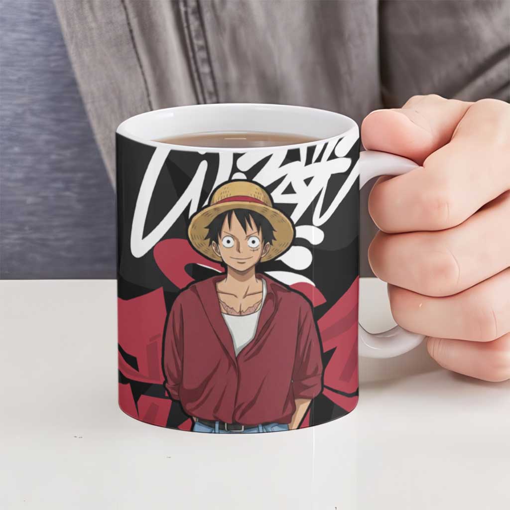 Monkey D. Luffy One Piece Ceramic Mug Graffiti Street Art Anime Collage