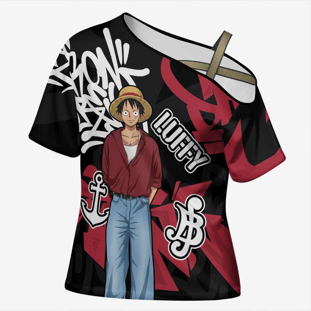 Monkey D. Luffy One Piece Cross Shoulder Shirt Graffiti Street Art Anime Collage