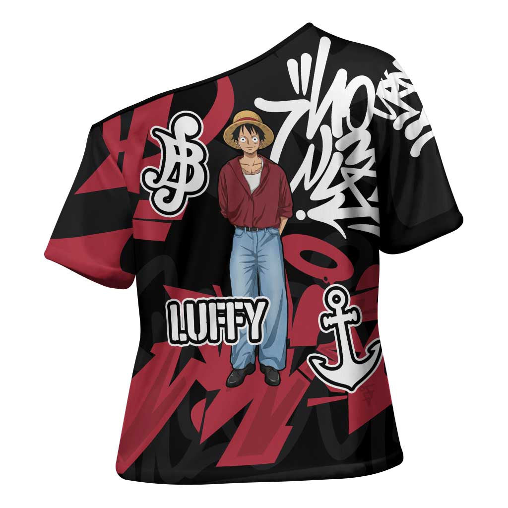 Monkey D. Luffy One Piece Cross Shoulder Shirt Graffiti Street Art Anime Collage
