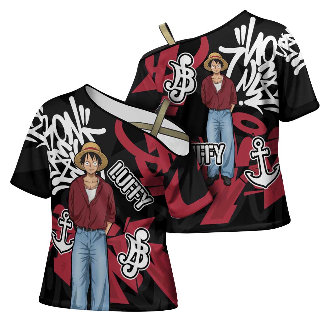 Monkey D. Luffy One Piece Cross Shoulder Shirt Graffiti Street Art Anime Collage