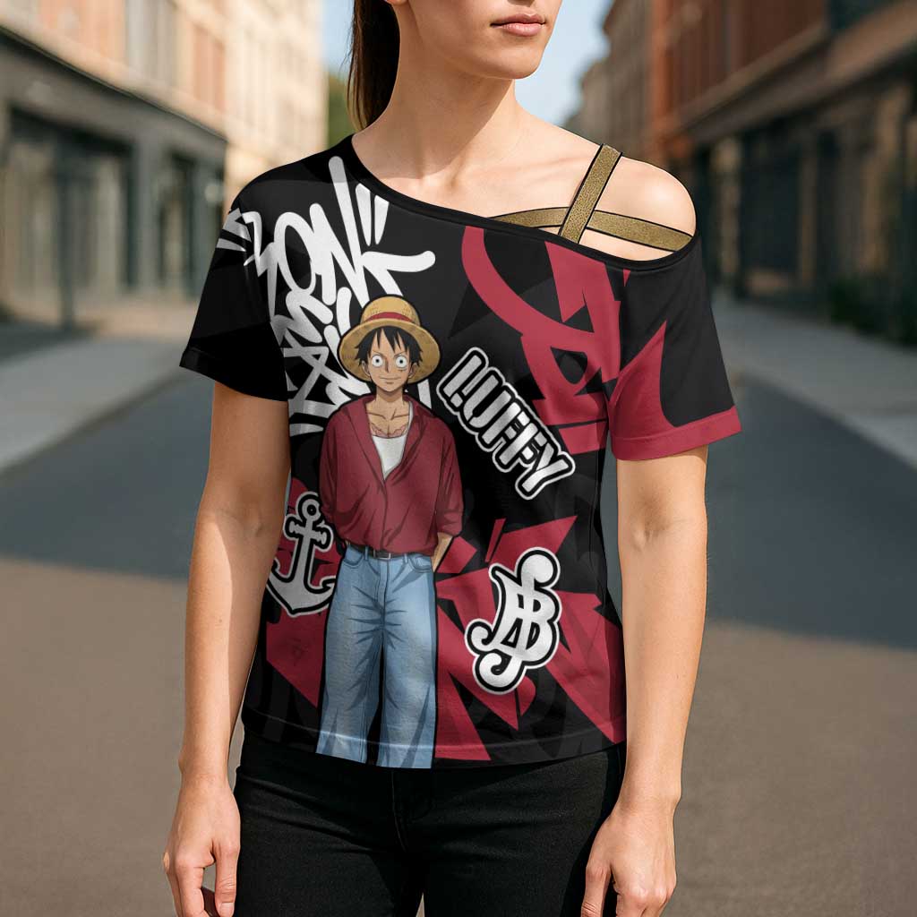 Monkey D. Luffy One Piece Cross Shoulder Shirt Graffiti Street Art Anime Collage