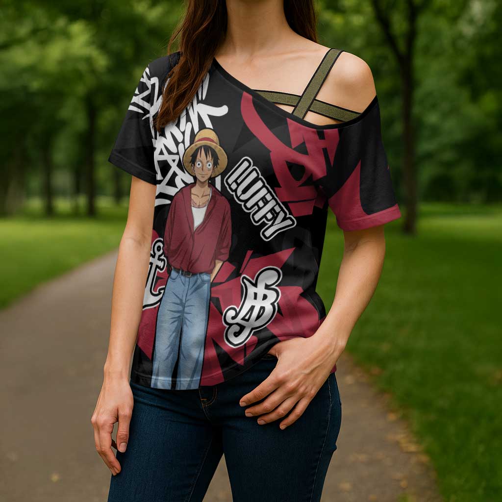 Monkey D. Luffy One Piece Cross Shoulder Shirt Graffiti Street Art Anime Collage