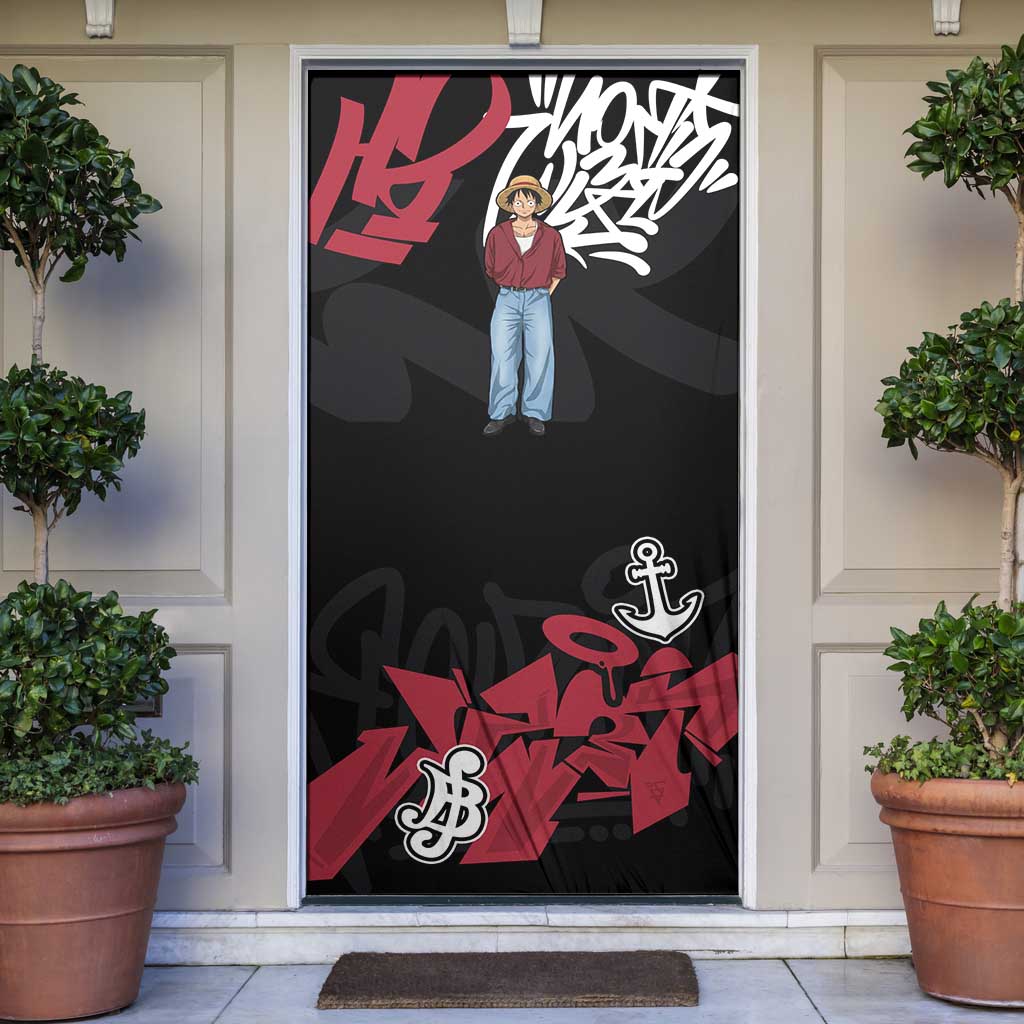 Monkey D. Luffy One Piece Door Cover Graffiti Street Art Anime Collage