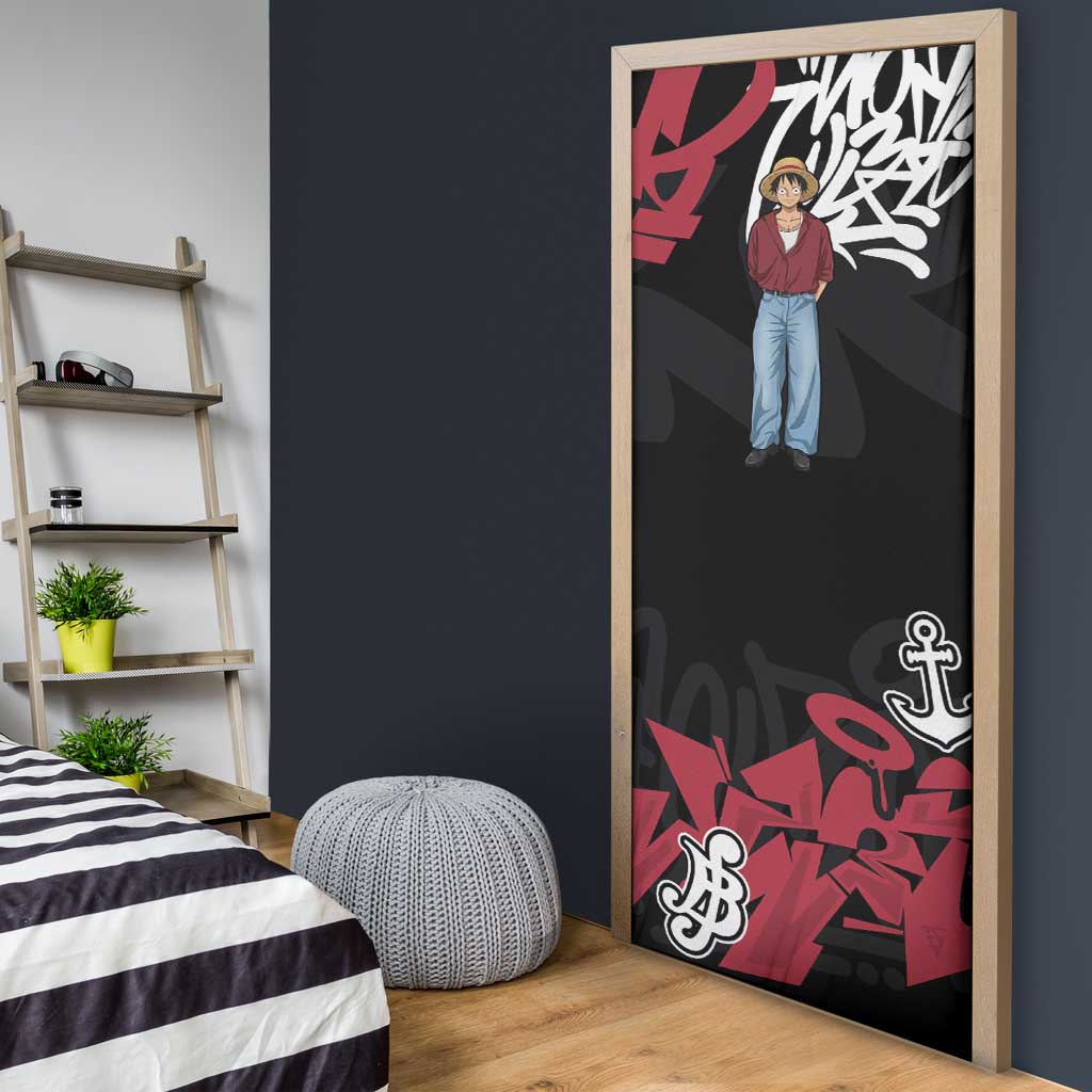 Monkey D. Luffy One Piece Door Cover Graffiti Street Art Anime Collage