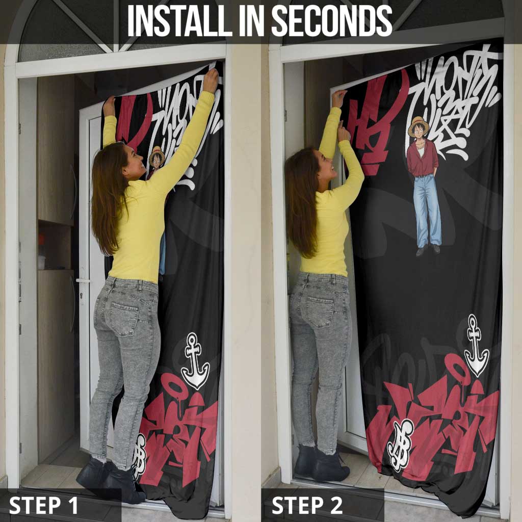 Monkey D. Luffy One Piece Door Cover Graffiti Street Art Anime Collage