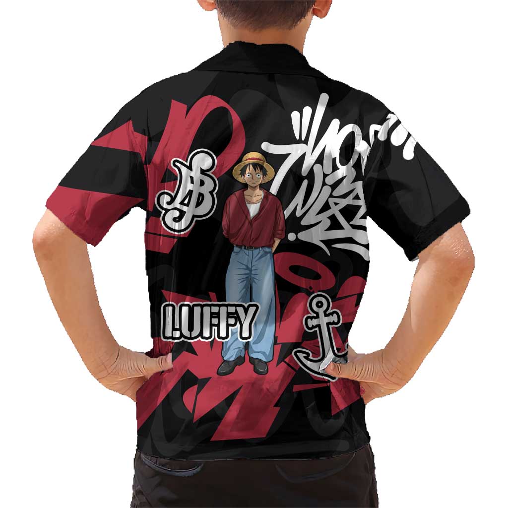 Monkey D. Luffy One Piece Family Matching Long Sleeve Bodycon Dress and Hawaiian Shirt Graffiti Street Art Anime Collage