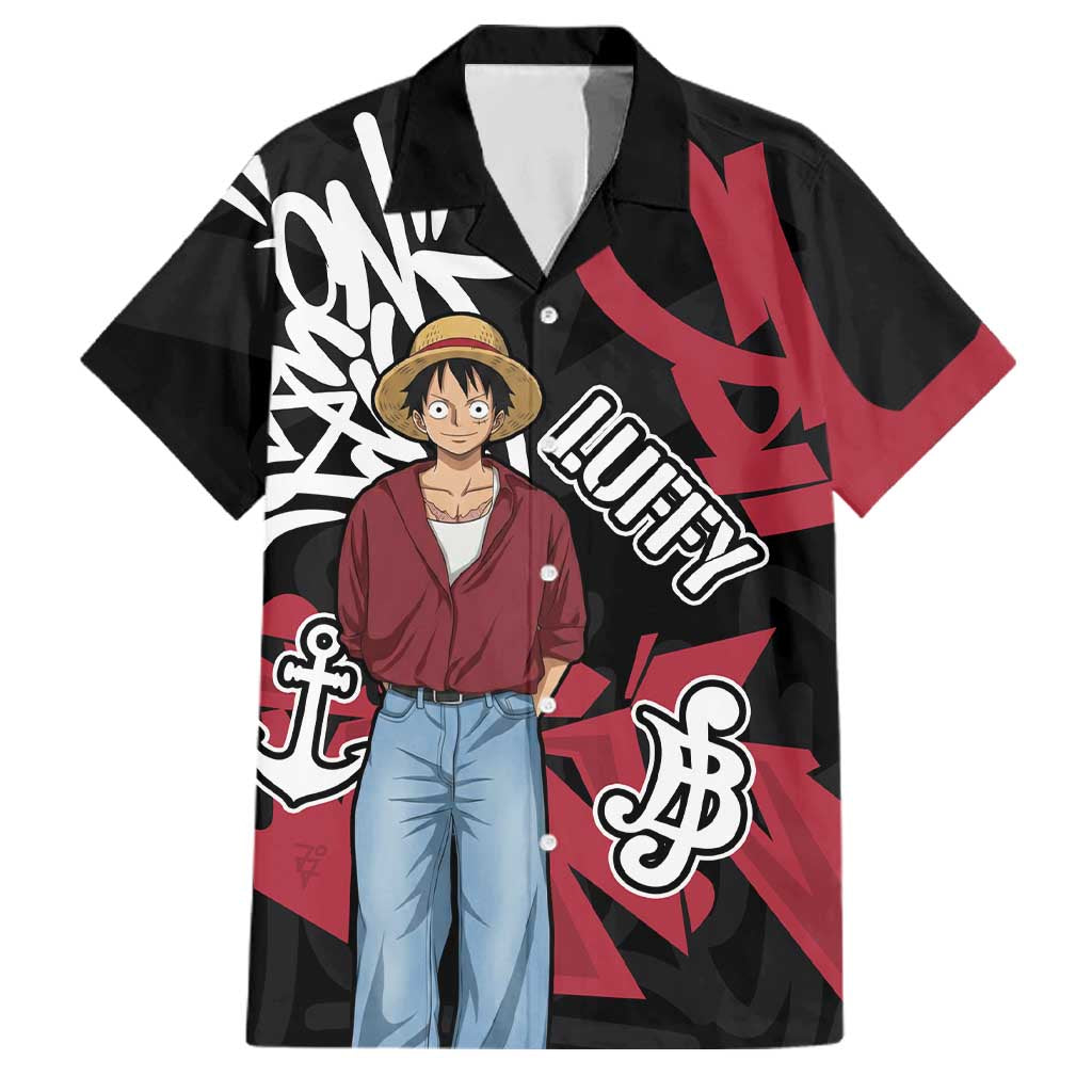 Monkey D. Luffy One Piece Family Matching Long Sleeve Bodycon Dress and Hawaiian Shirt Graffiti Street Art Anime Collage