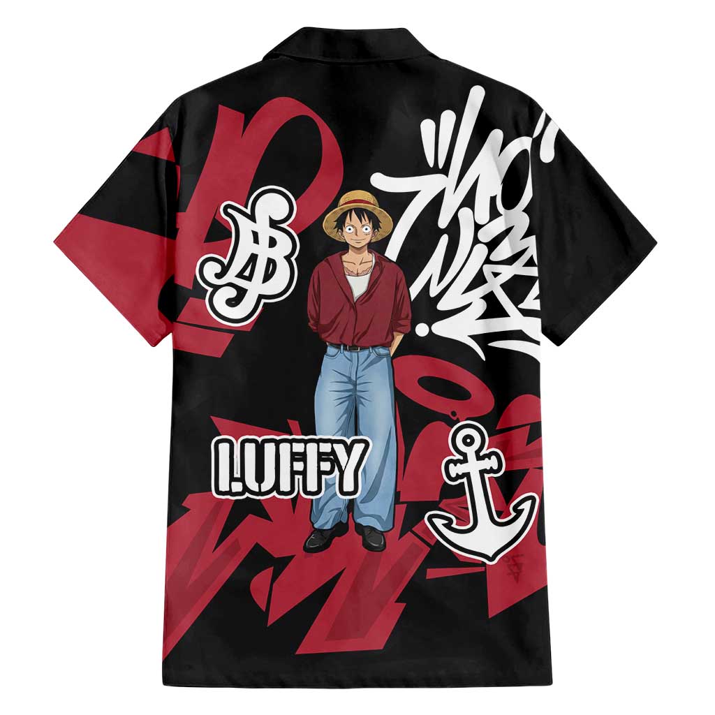 Monkey D. Luffy One Piece Family Matching Long Sleeve Bodycon Dress and Hawaiian Shirt Graffiti Street Art Anime Collage