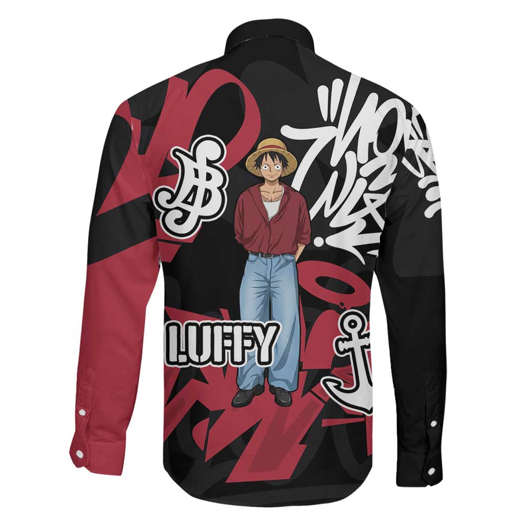 Monkey D. Luffy One Piece Family Matching Long Sleeve Bodycon Dress and Hawaiian Shirt Graffiti Street Art Anime Collage