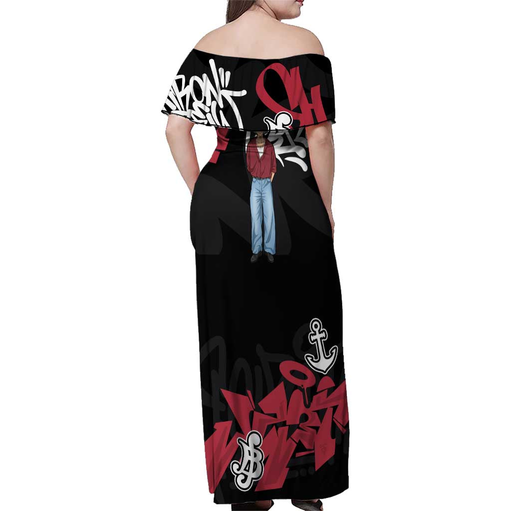 Monkey D. Luffy One Piece Family Matching Off Shoulder Maxi Dress and Hawaiian Shirt Graffiti Street Art Anime Collage