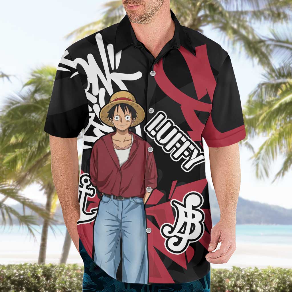 Monkey D. Luffy One Piece Hawaiian Shirt Graffiti Street Art Anime Collage