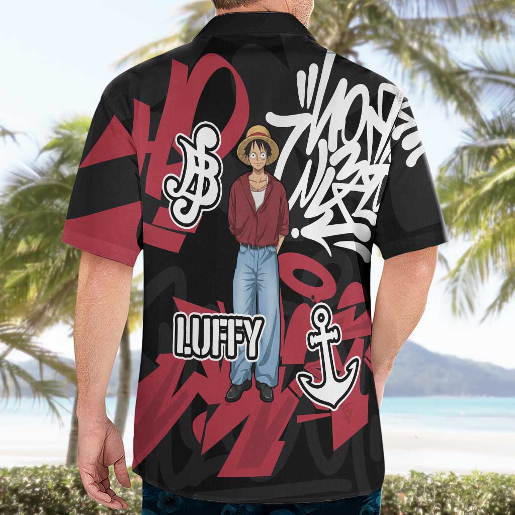 Monkey D. Luffy One Piece Hawaiian Shirt Graffiti Street Art Anime Collage