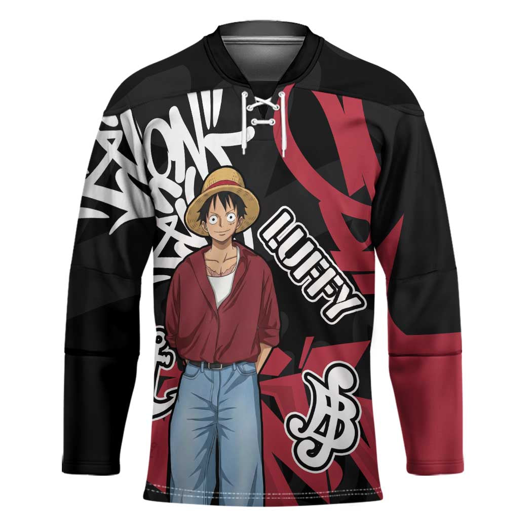 Monkey D. Luffy One Piece Hockey Jersey Graffiti Street Art Anime Collage