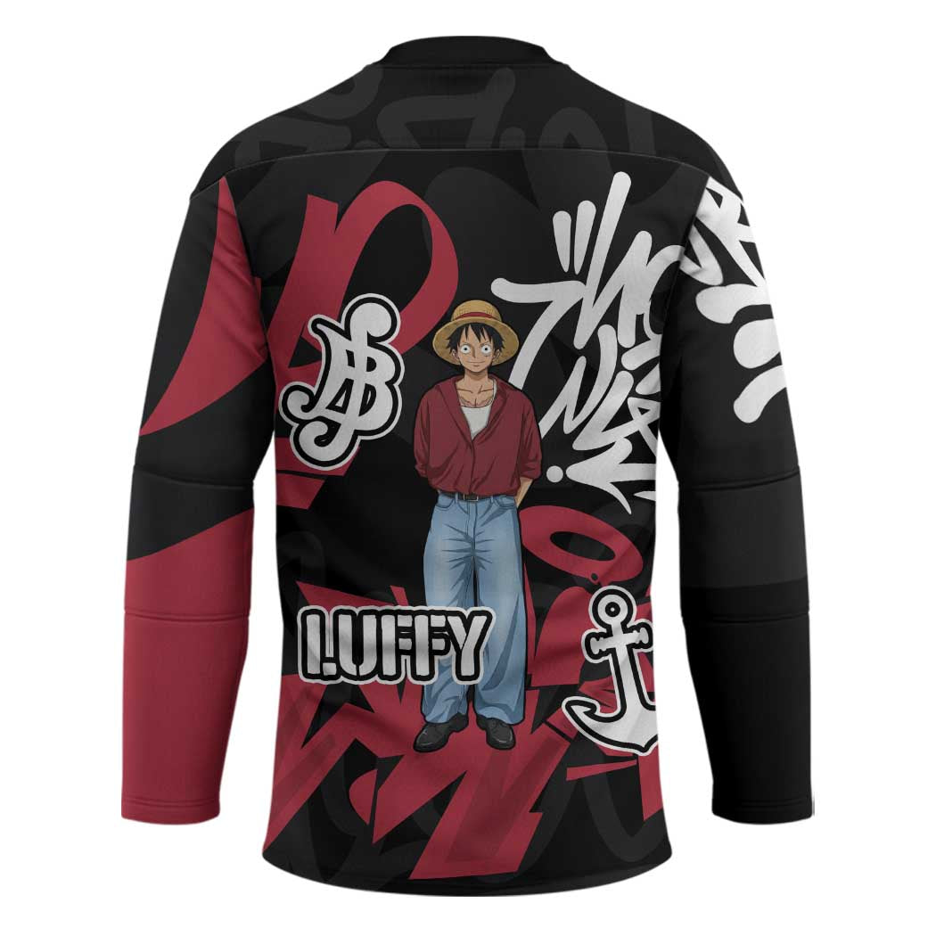 Monkey D. Luffy One Piece Hockey Jersey Graffiti Street Art Anime Collage