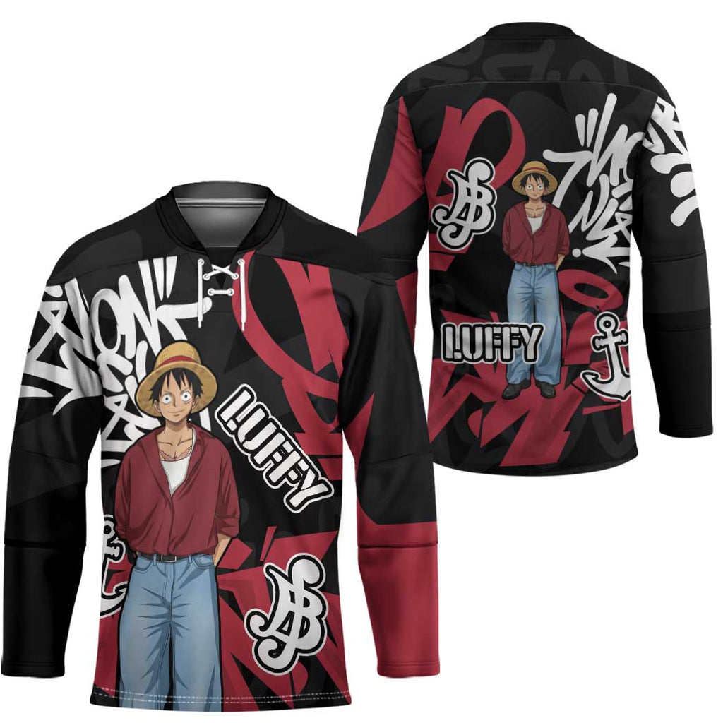 Monkey D. Luffy One Piece Hockey Jersey Graffiti Street Art Anime Collage