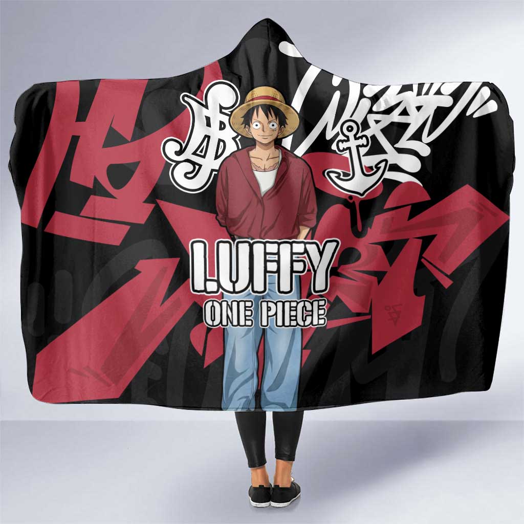 Monkey D. Luffy One Piece Hooded Blanket Graffiti Street Art Anime Collage