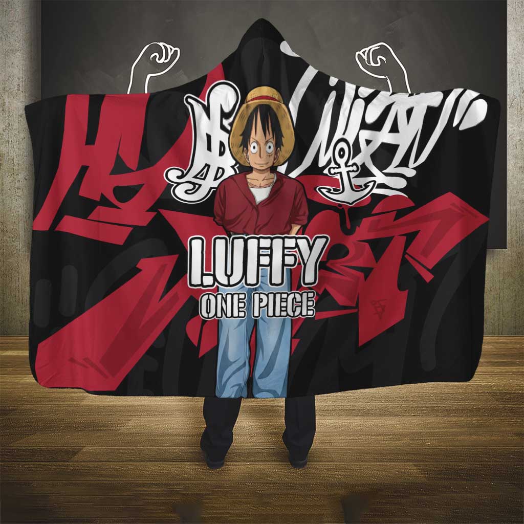 Monkey D. Luffy One Piece Hooded Blanket Graffiti Street Art Anime Collage