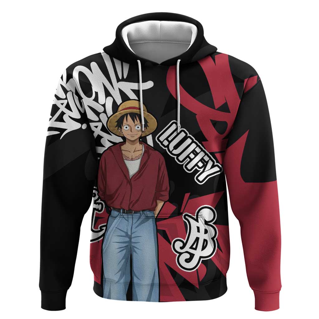 Monkey D. Luffy One Piece Hoodie Graffiti Street Art Anime Collage