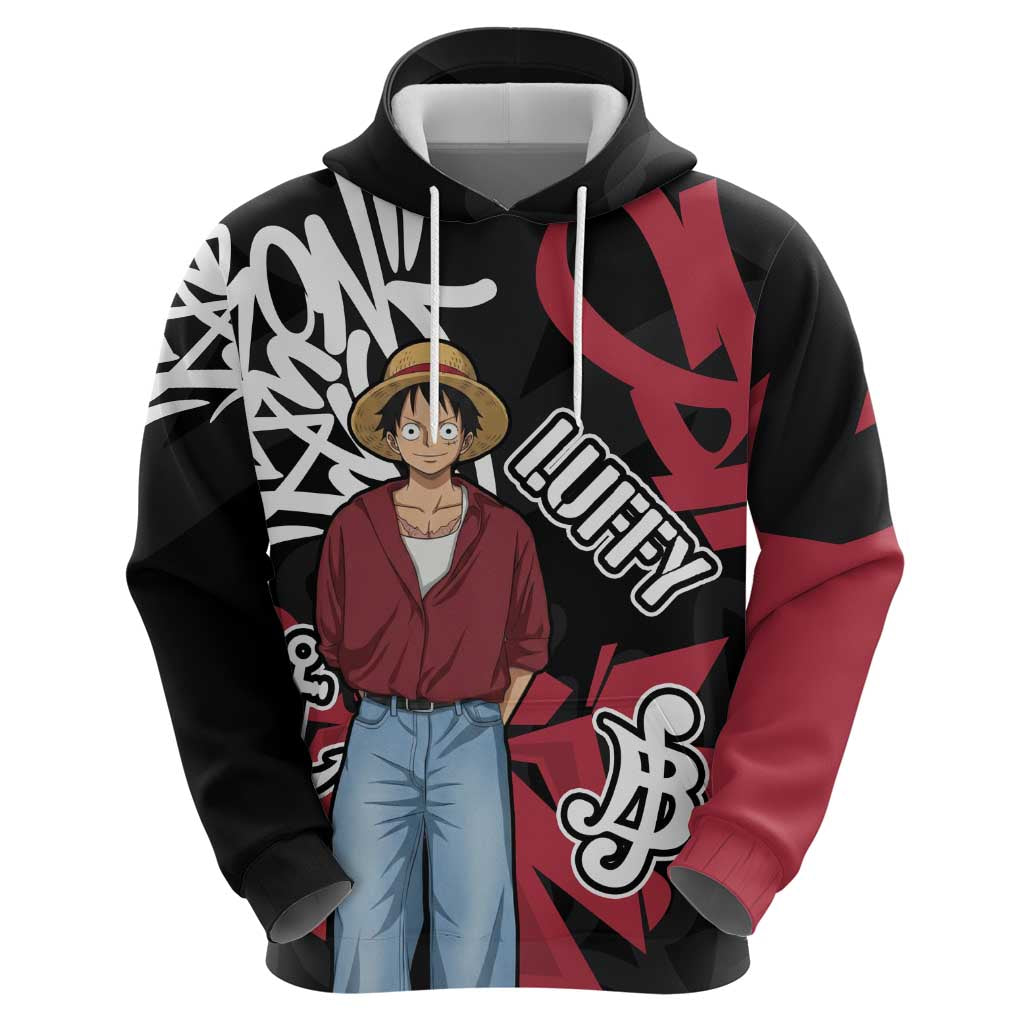 Monkey D. Luffy One Piece Hoodie Graffiti Street Art Anime Collage