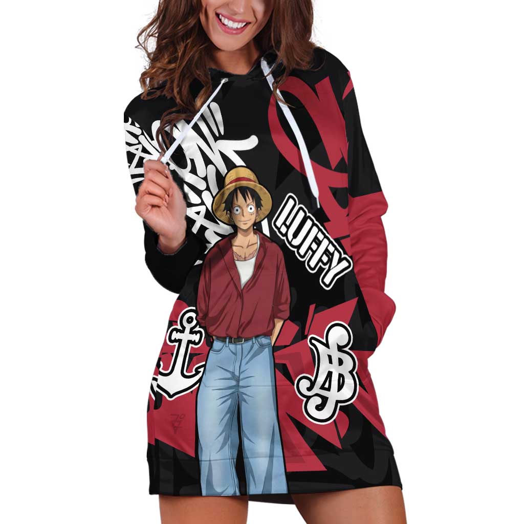 Monkey D. Luffy One Piece Hoodie Dress Graffiti Street Art Anime Collage