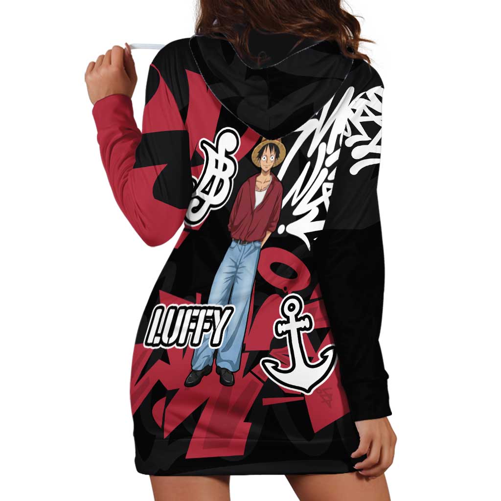 Monkey D. Luffy One Piece Hoodie Dress Graffiti Street Art Anime Collage