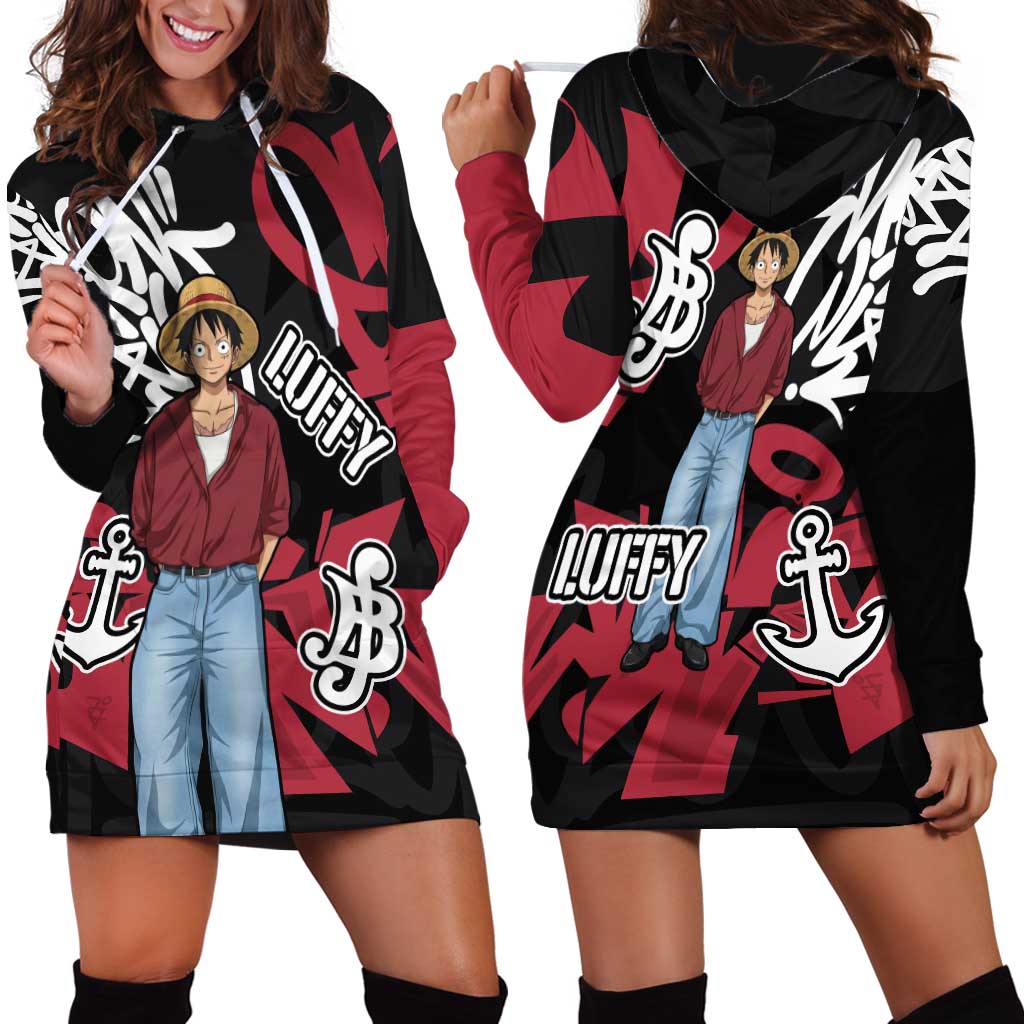 Monkey D. Luffy One Piece Hoodie Dress Graffiti Street Art Anime Collage