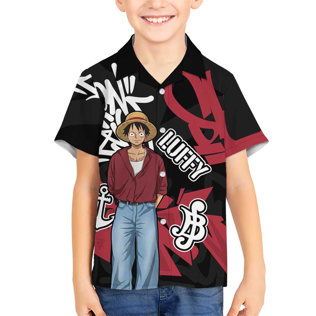 Monkey D. Luffy One Piece Kid Hawaiian Shirt Graffiti Street Art Anime Collage