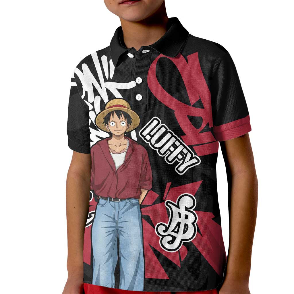 Monkey D. Luffy One Piece Kid Polo Shirt Graffiti Street Art Anime Collage
