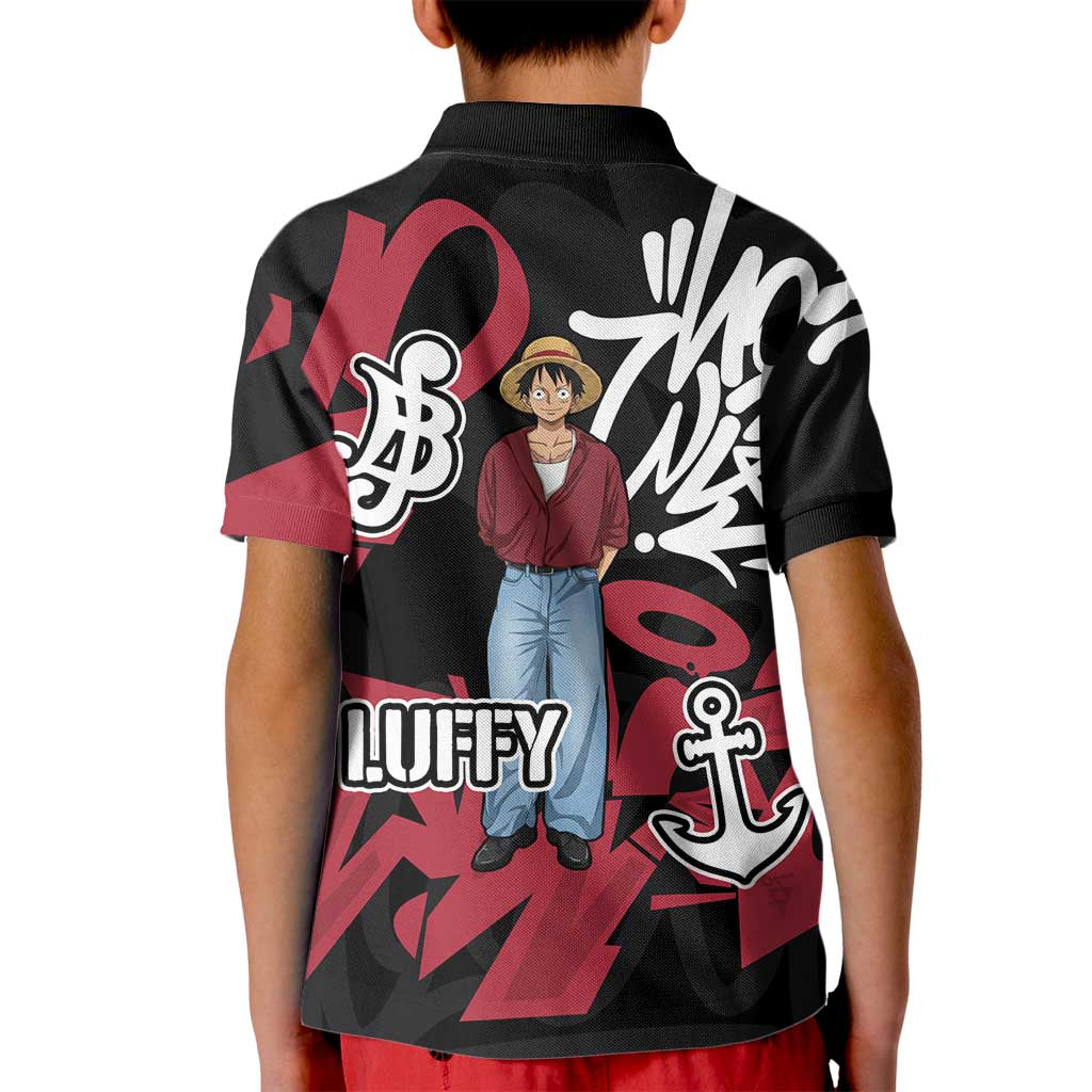 Monkey D. Luffy One Piece Kid Polo Shirt Graffiti Street Art Anime Collage