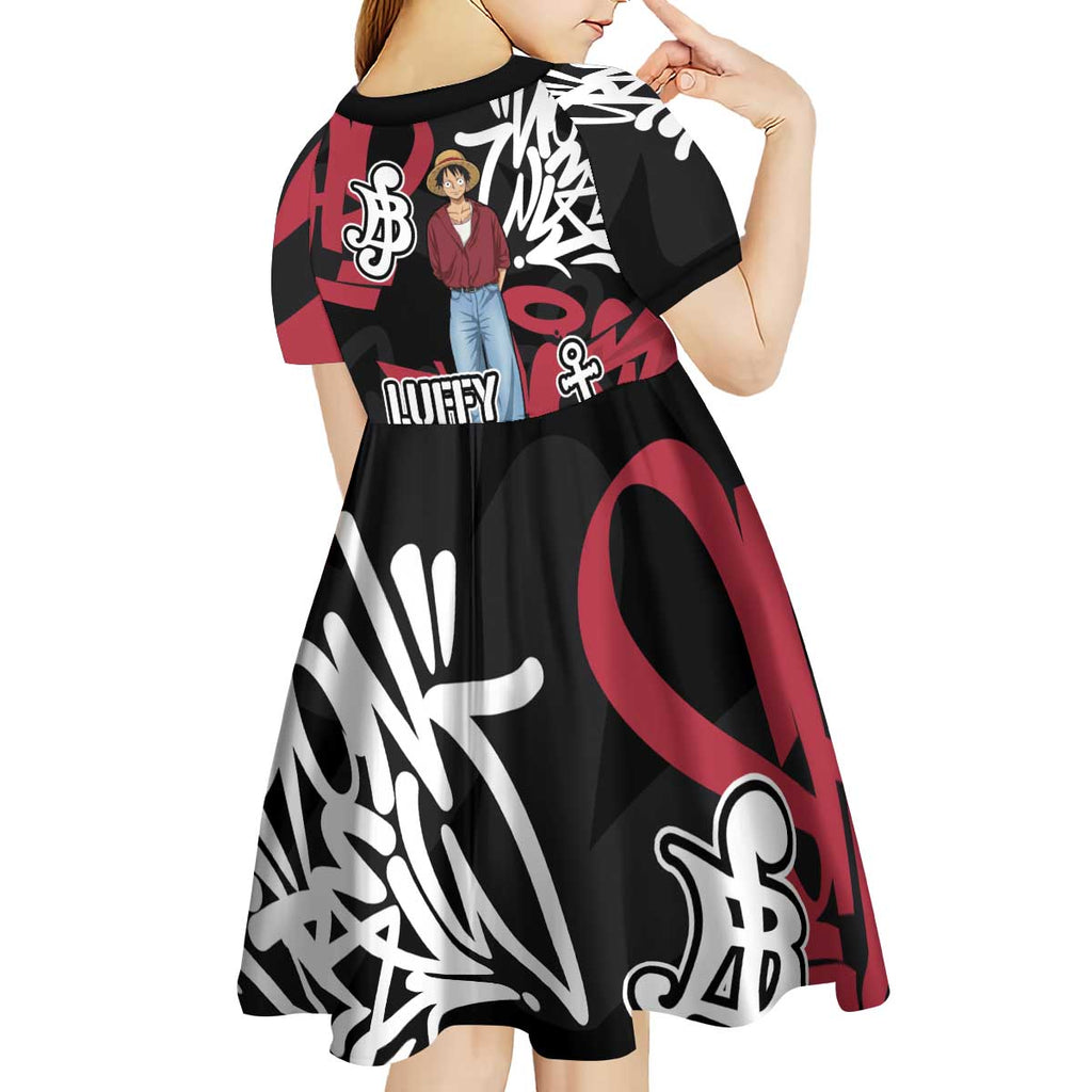 Monkey D. Luffy One Piece Kid Short Sleeve Dress Graffiti Street Art Anime Collage