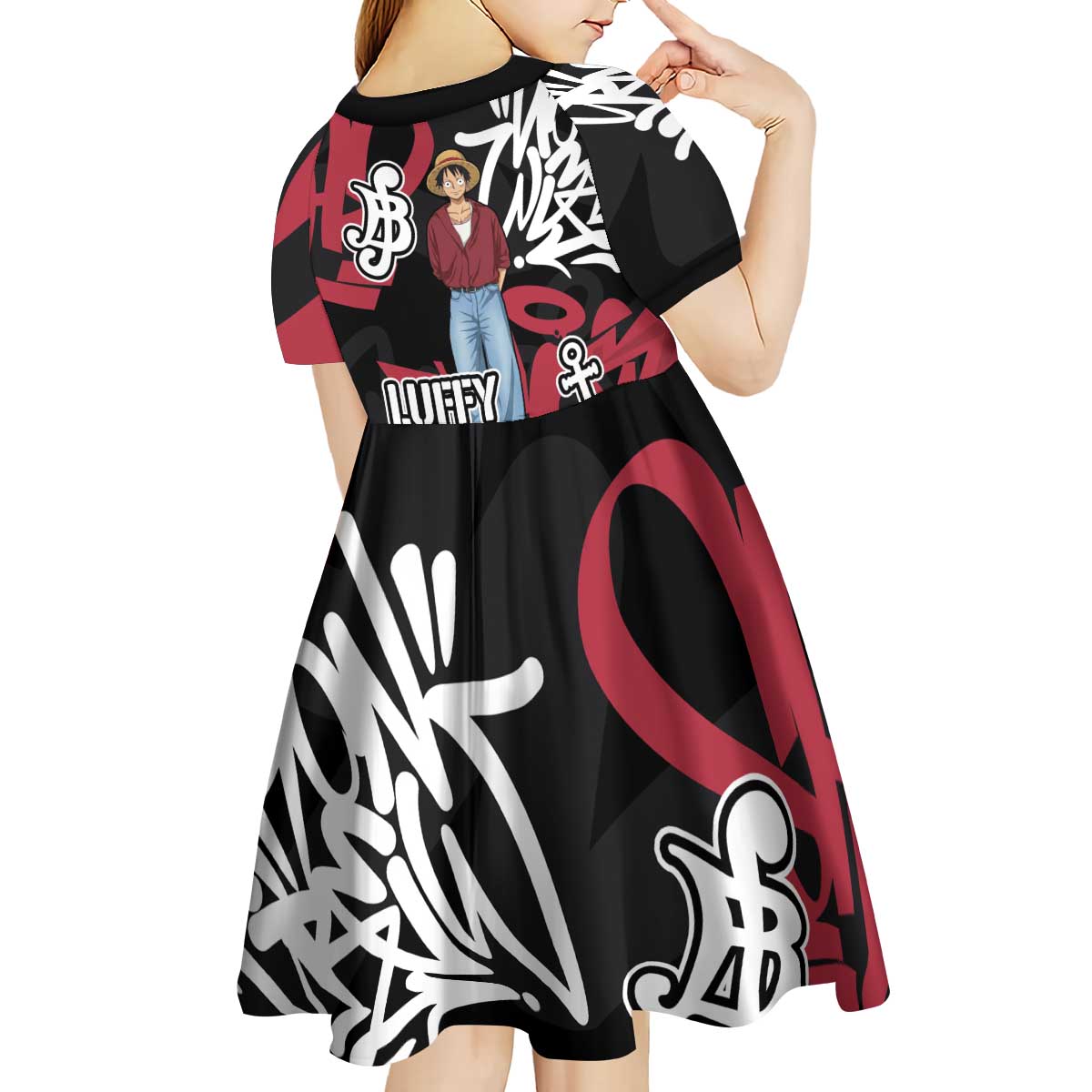 Monkey D. Luffy One Piece Kid Short Sleeve Dress Graffiti Street Art Anime Collage