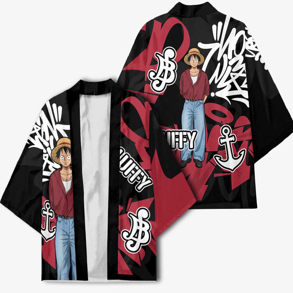 Monkey D. Luffy One Piece Kimono Graffiti Street Art Anime Collage