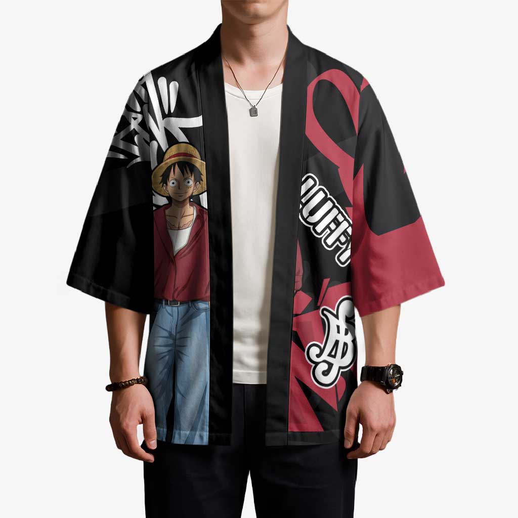 Monkey D. Luffy One Piece Kimono Graffiti Street Art Anime Collage
