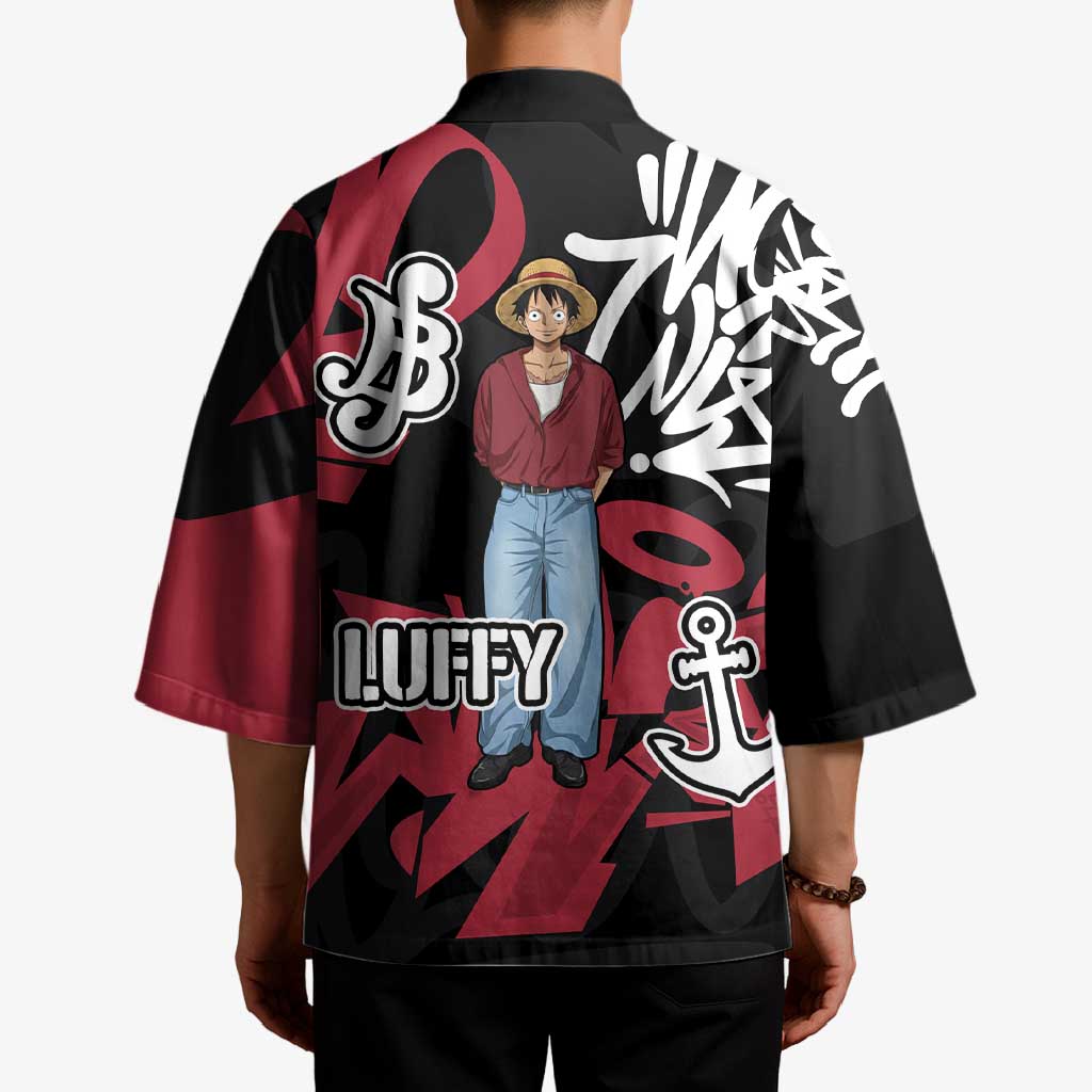 Monkey D. Luffy One Piece Kimono Graffiti Street Art Anime Collage