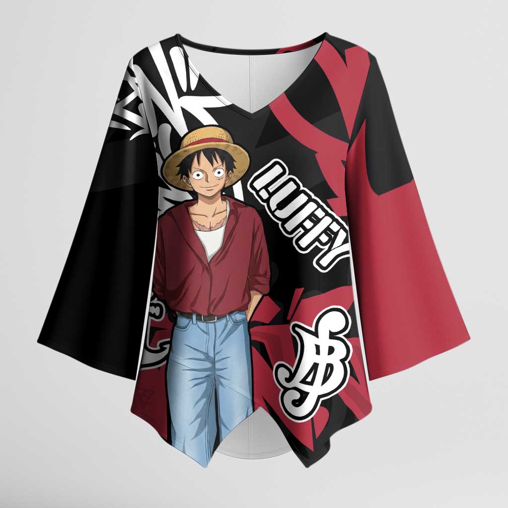Monkey D. Luffy One Piece Kimono Sleeve Blouse Graffiti Street Art Anime Collage