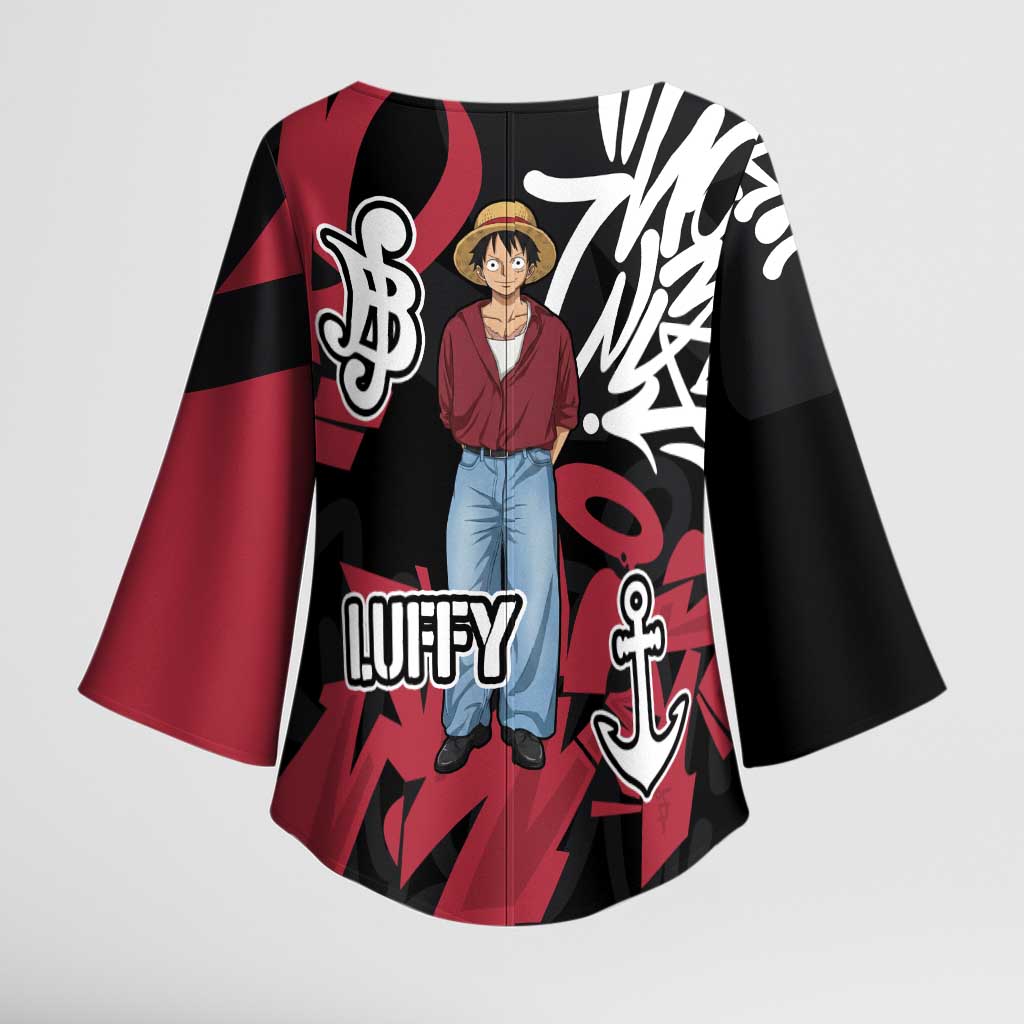 Monkey D. Luffy One Piece Kimono Sleeve Blouse Graffiti Street Art Anime Collage