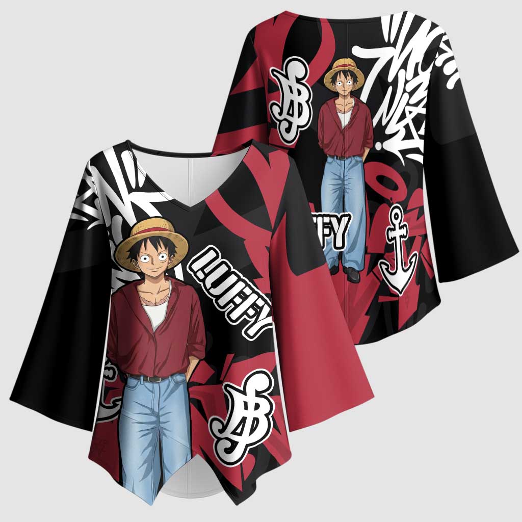 Monkey D. Luffy One Piece Kimono Sleeve Blouse Graffiti Street Art Anime Collage