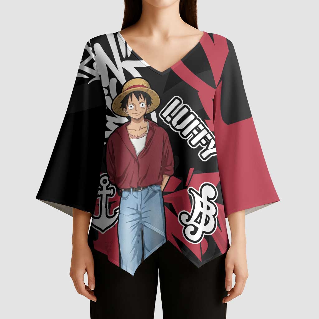Monkey D. Luffy One Piece Kimono Sleeve Blouse Graffiti Street Art Anime Collage