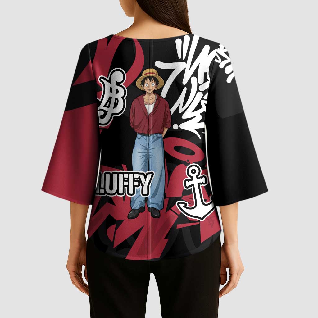 Monkey D. Luffy One Piece Kimono Sleeve Blouse Graffiti Street Art Anime Collage
