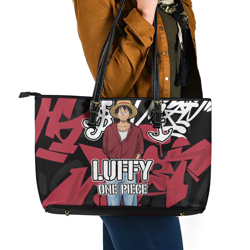 Monkey D. Luffy One Piece Leather Tote Bag Graffiti Street Art Anime Collage
