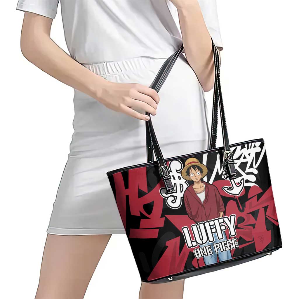 Monkey D. Luffy One Piece Leather Tote Bag Graffiti Street Art Anime Collage