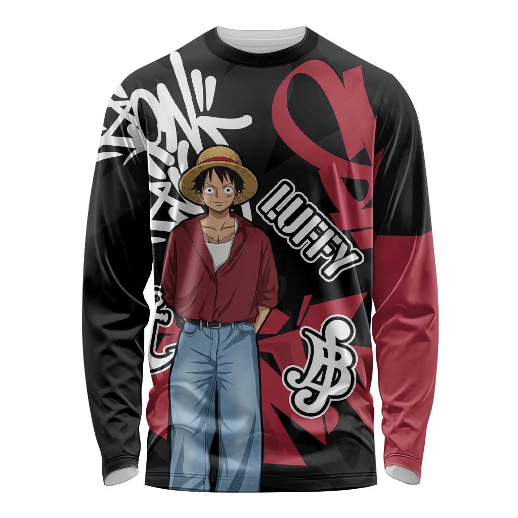 Monkey D. Luffy One Piece Long Sleeve Shirt Graffiti Street Art Anime Collage