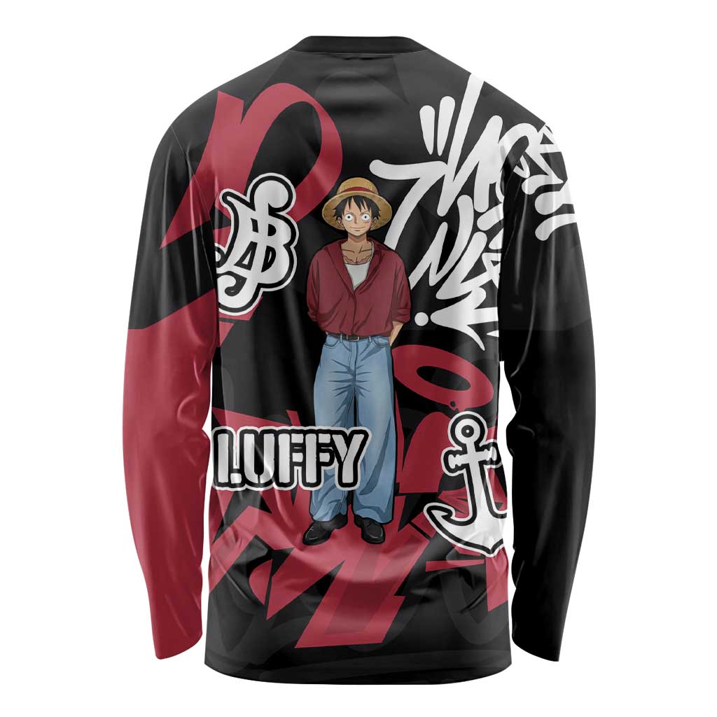 Monkey D. Luffy One Piece Long Sleeve Shirt Graffiti Street Art Anime Collage
