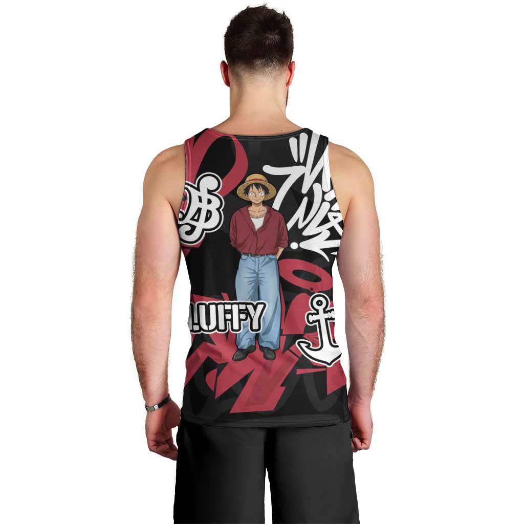 Monkey D. Luffy One Piece Men Tank Top Graffiti Street Art Anime Collage