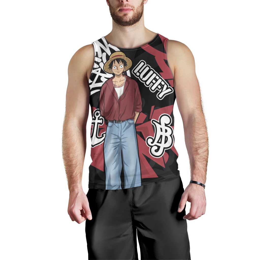 Monkey D. Luffy One Piece Men Tank Top Graffiti Street Art Anime Collage
